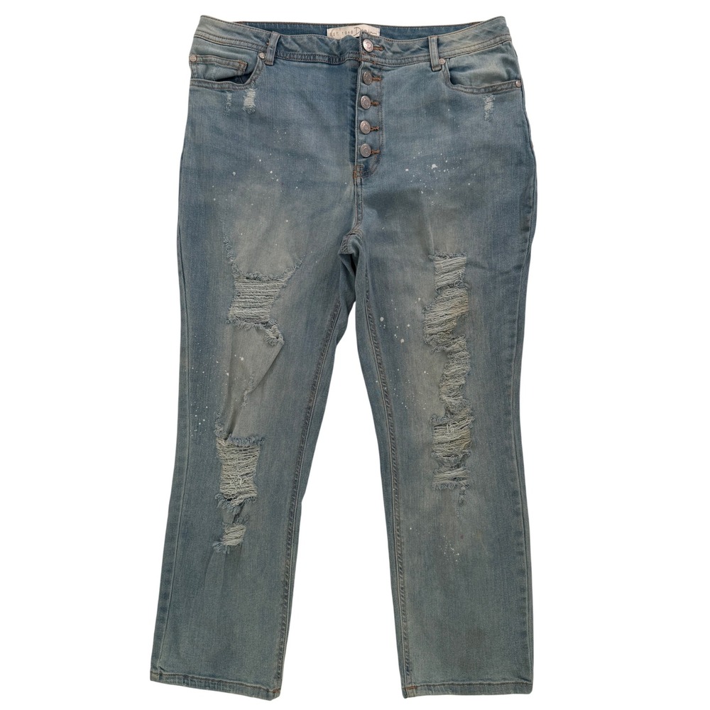 C. Denim Est 1946 Super Hi-Rise Distressed Button Fly Jeans Light Wash Size 10